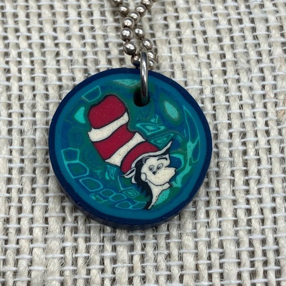 Cat In The Hat Pendant Necklace 16 In Polymer Clay Dr Seuss Read Across America - Picture 5 of 8